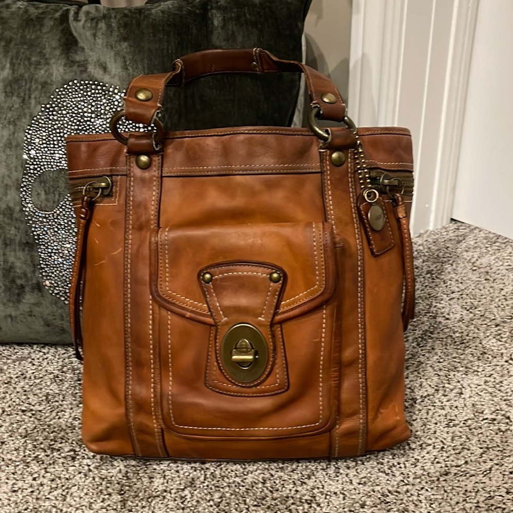 COACH LEGACY WHISKEY LEATHER TURNLOCK SATCHEL